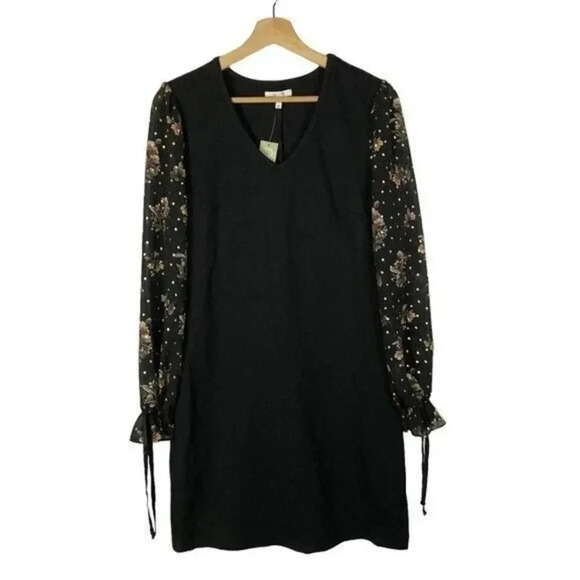 Maurices Black Ponte Metallic Floral Long Sleeve Mini Dress XS - Picture 1 of 3